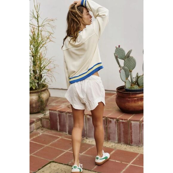 New Free People Rio Crop Sweatshirt in Ivory Combo size Large - Picture 5 of 8